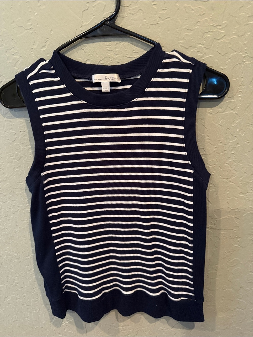 nine britton Navy and White Striped Sleeveless Knit Shell
